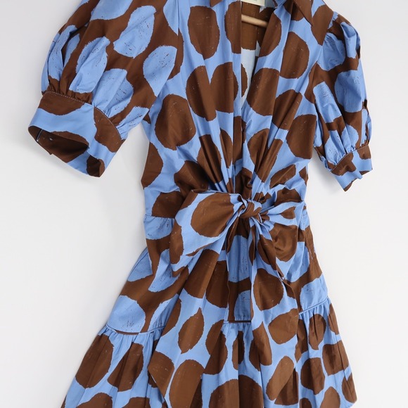 Farm Rio Dress Womens XS Blue Polka Dot Puff Sleeve Bow Front Tiered Hem Mini - Picture 3 of 12